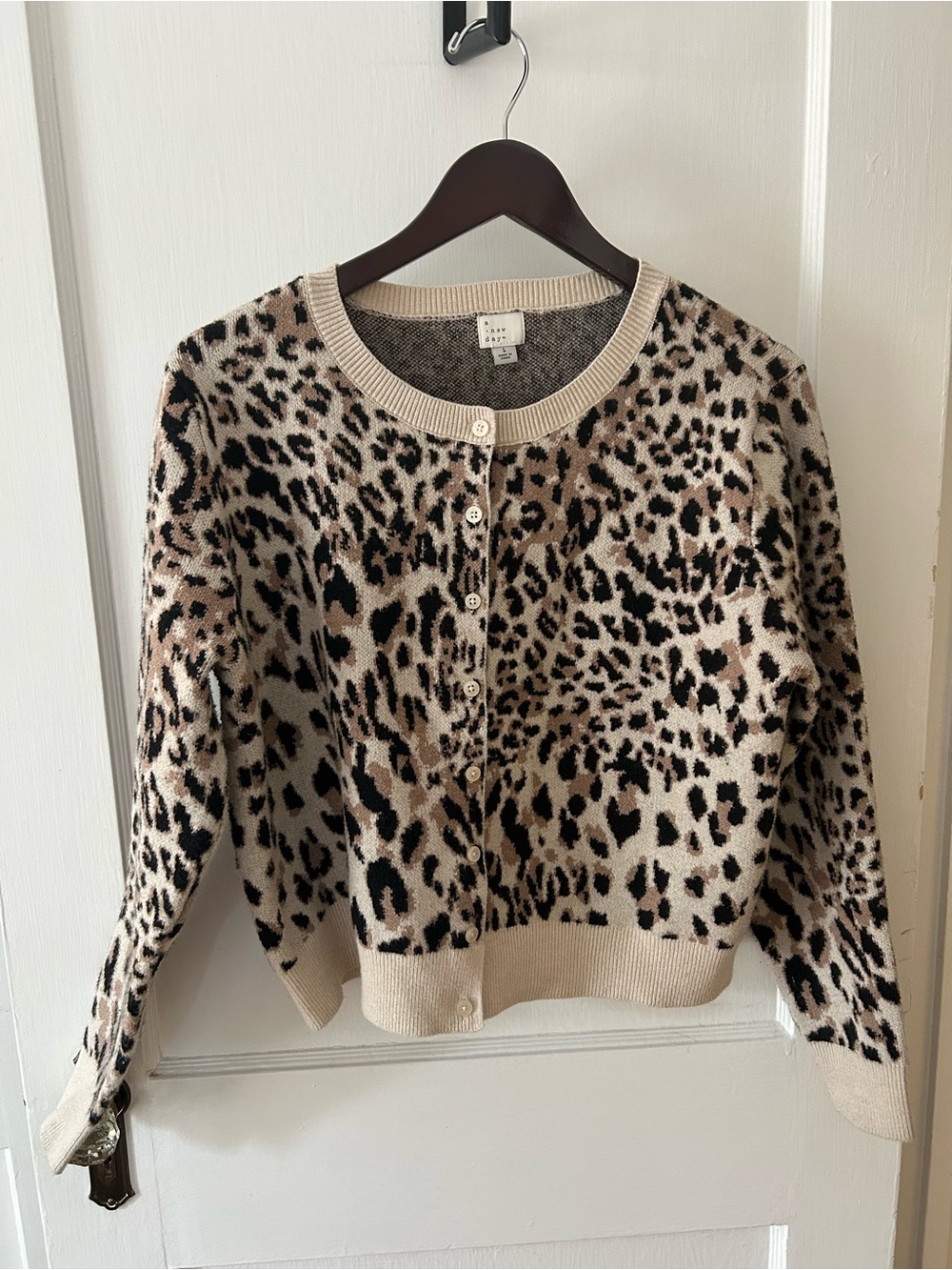 a new day Leopard Print Button-Front Cardigan - Beige, Black